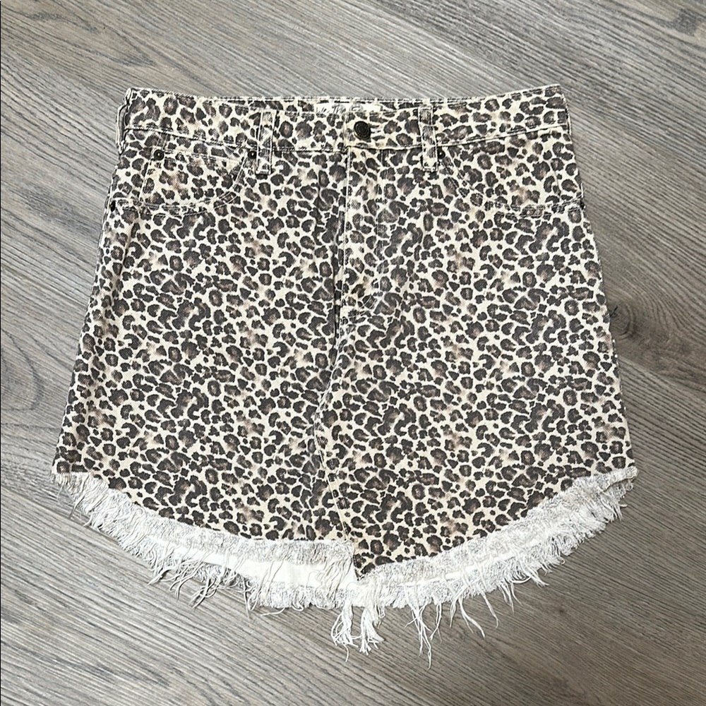 Leopard Print Frayed Hem Women Skirt